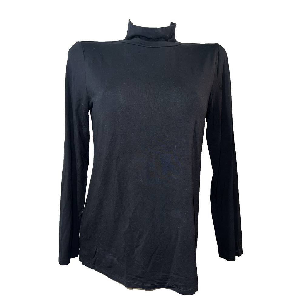 Chicos Top Size (1) M Black Touch Of Cool Mock Neck Layering Long Sleeve Blouse